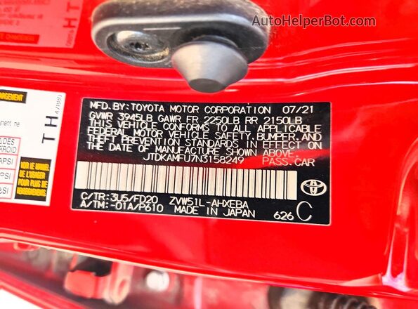 JTDKAMFU7N3158249 2022 TOYOTA PRIUS Red Widok komory silnika