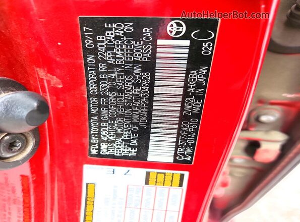 JTDKARFP2H3049628 2017 TOYOTA PRIUS Burgundy Вид підкапотного простору