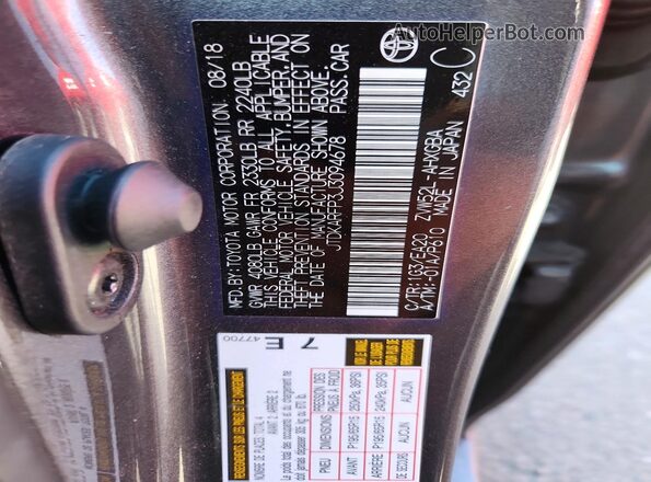 JTDKARFP3J3094678 2018 TOYOTA PRIUS Charcoal Vista del compartimento del motor