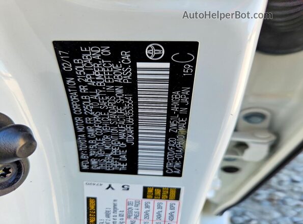 JTDKARFU6H3535641 2017 TOYOTA PRIUS White Widok wnętrza 360 stopni