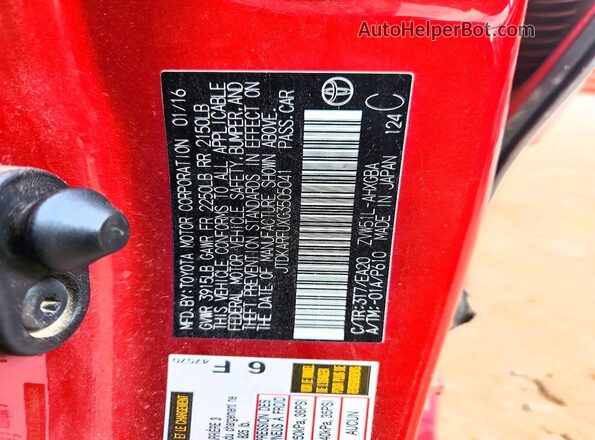 JTDKARFUXG3505041 2016 TOYOTA PRIUS Red Vista del compartimento del motor