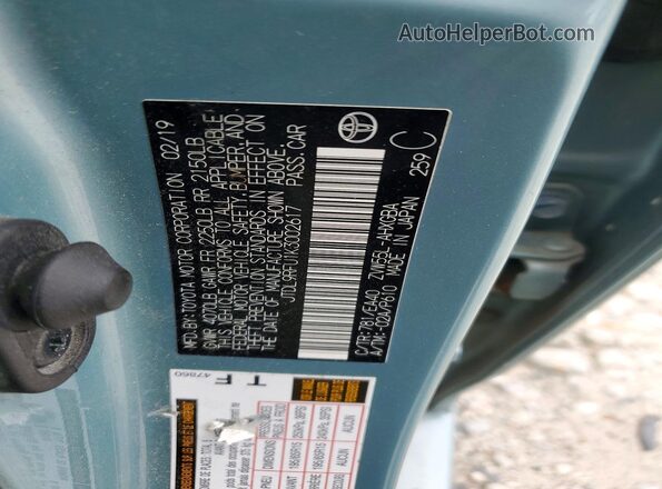 JTDL9RFU1K3002617 2019 TOYOTA PRIUS Green ძრავის განყოფილების ხედი