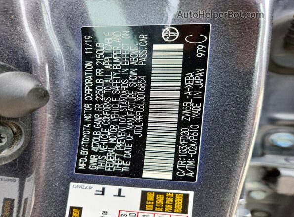 JTDL9RFU6L3016854 2020 TOYOTA PRIUS Gray Շարժիչի բաժամունքի տեսք