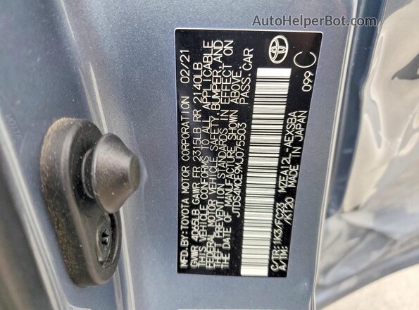 JTDS4MCE9MJ075503 2021 TOYOTA COROLLA Серый Вид подкапотного пространства
