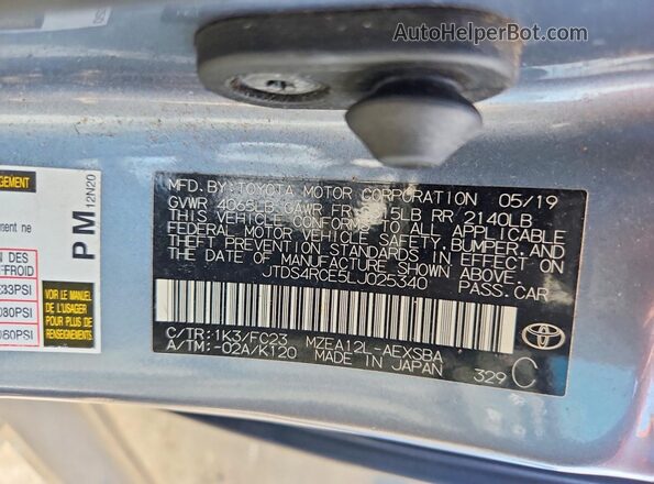JTDS4RCE5LJ025340 2020 TOYOTA COROLLA Blue Engine compartment view
