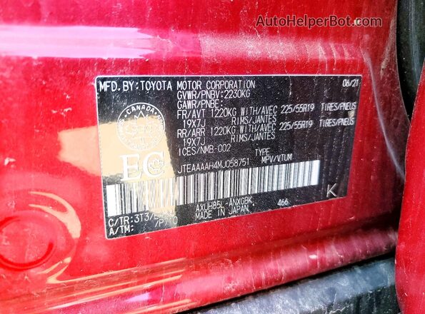 JTEAAAAH4MJ058751 2021 TOYOTA VENZA Red სალონის 360-გრადუსიანი ხედი