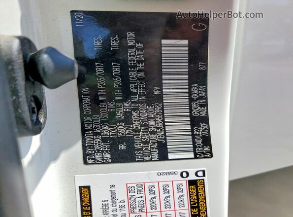 JTENU5JR6M5878962 2021 TOYOTA 4RUNNER White VIN კოდის სტიკერის ხედი