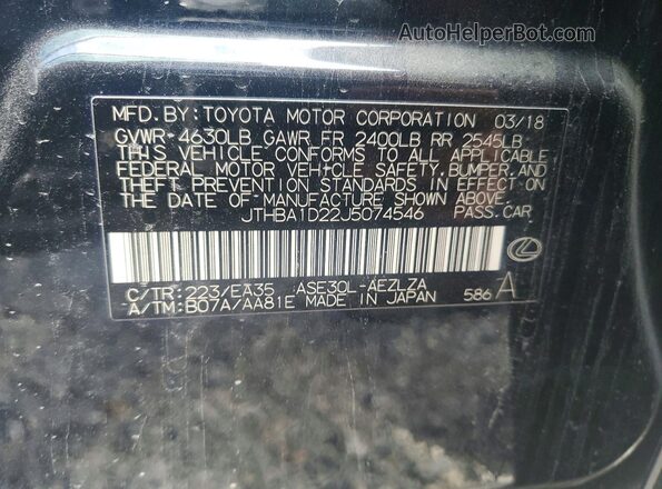 JTHBA1D22J5074546 2018 LEXUS IS Black Widok naklejki z numerem VIN