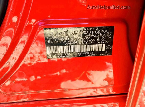 JTHBA1D28G5013193 2016 LEXUS IS Red Вид наклейки з VIN-кодом
