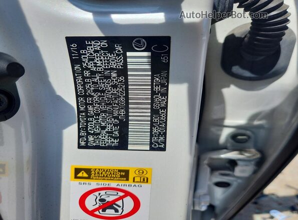 JTHBK1GG8H2252136 2017 LEXUS ES White Vista del compartimento del motor