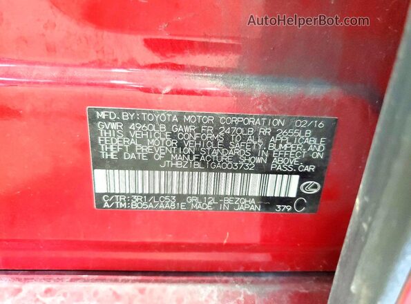 JTHBZ1BL1GA003732 2016 LEXUS GS Red Շարժիչի բաժամունքի տեսք