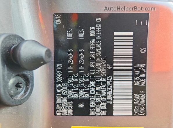 JTJBARBZ2K2191429 2019 LEXUS NX Silver Vista de la etiqueta del VIN