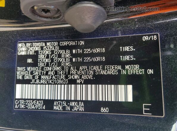 JTJBJRBZ1K2108623 2019 LEXUS NX Black VIN sticker view