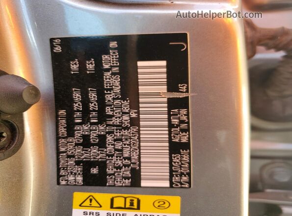 JTJYARBZXG2043790 2016 LEXUS NX Silver VIN կոդի պիտակի տեսք