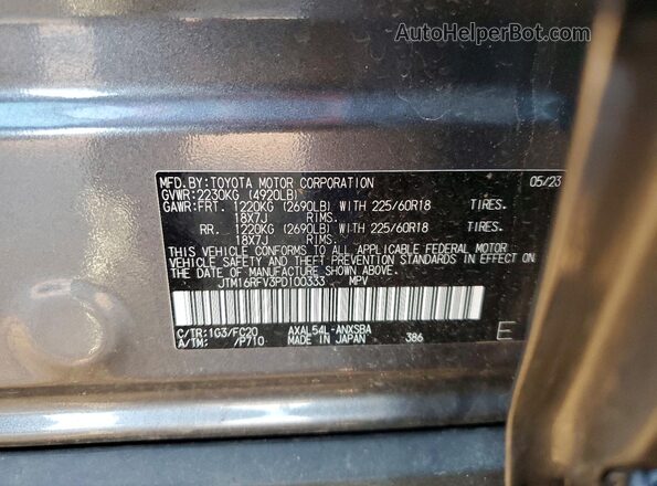 JTM16RFV3PD100333 2023 TOYOTA RAV4 Gray Vista de la etiqueta del VIN