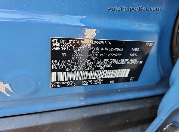JTM16RFV4ND524908 2022 TOYOTA RAV4 Синий Вид наклейки с VIN-кодом