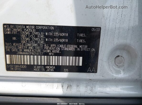JTMAAAAA7PA016117 2023 TOYOTA BZ4X Белый Вид подкапотного пространства