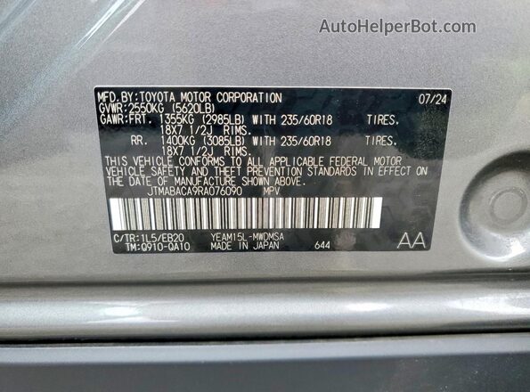JTMABACA9RA076090 2024 TOYOTA BZ4X Silver VIN sticker view