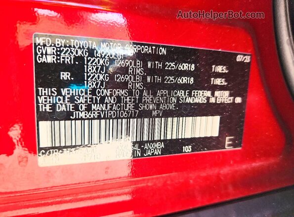 JTMB6RFV1PD106717 2023 TOYOTA RAV4 Red Вид наклейки з VIN-кодом
