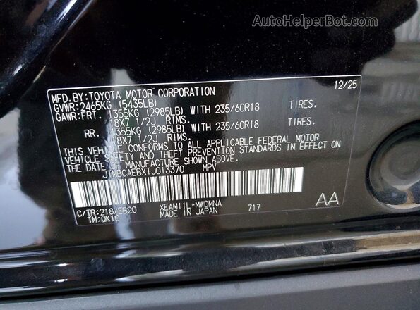 JTMBCAEBXTJ013370 2026 TOYOTA BZ Черный Вид наклейки с VIN-кодом