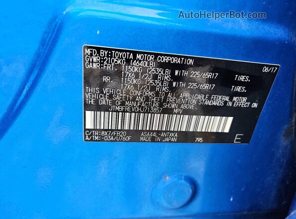 JTMBFREV0HJ713857 2017 TOYOTA RAV4 Blue ძრავის განყოფილების ხედი