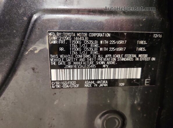JTMBFREV2HJ135485 2017 TOYOTA RAV4 Gray Widok naklejki z numerem VIN