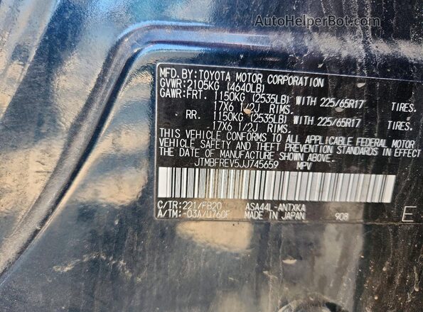 JTMBFREV5JJ745659 2018 TOYOTA RAV4 Black Widok naklejki z numerem VIN