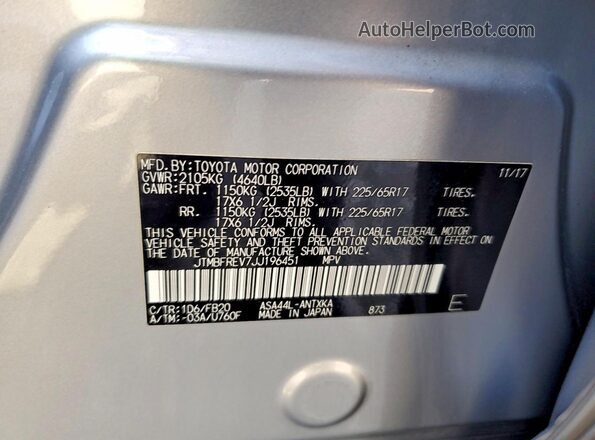 JTMBFREV7JJ196451 2018 TOYOTA RAV4 Серебряный Вид подкапотного пространства
