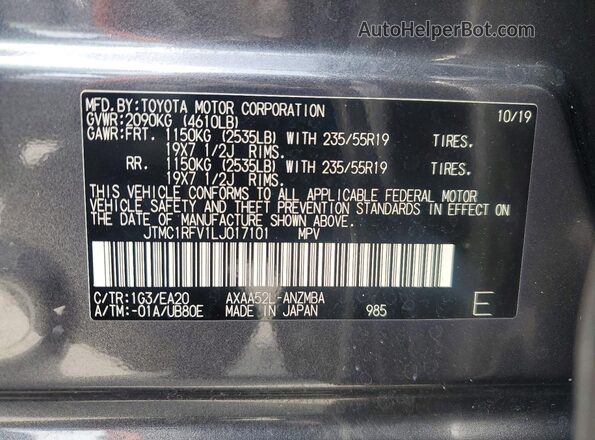 JTMC1RFV1LJ017101 2020 TOYOTA RAV4 Gray Vista de la etiqueta del VIN