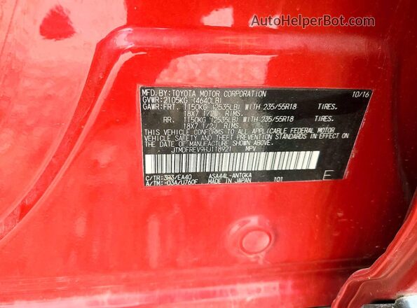 JTMDFREV9HJ118921 2017 TOYOTA RAV4 Red Widok naklejki z numerem VIN