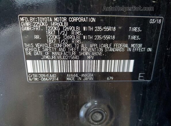 JTMDJREV8JD215840 2018 TOYOTA RAV4 Black Vista interior de 360 grados
