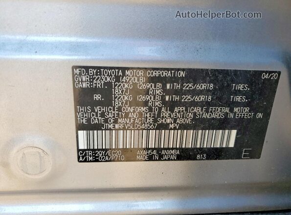JTMEWRFV5LD548567 2020 TOYOTA RAV4 Silver ძრავის განყოფილების ხედი