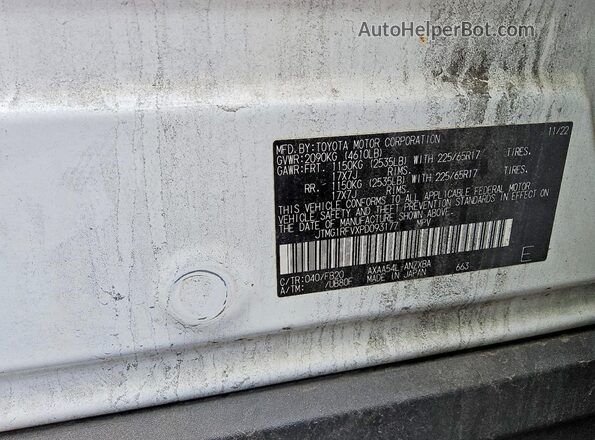 JTMG1RFVXPD093177 2023 TOYOTA RAV4 White Вид наклейки з VIN-кодом