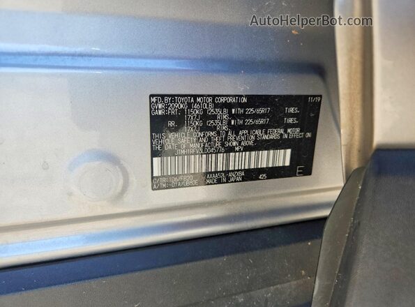 JTMH1RFV3LD045776 2020 TOYOTA RAV4 Silver Вид наклейки з VIN-кодом