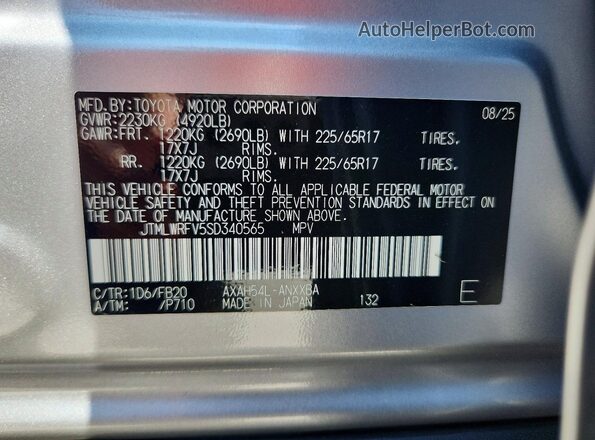 JTMLWRFV5SD340565 2025 TOYOTA RAV4 Silver VIN կոդի պիտակի տեսք