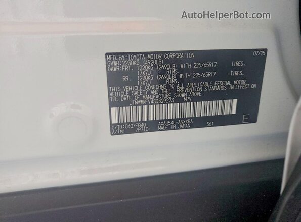 JTMMWRFV4SD329223 2025 TOYOTA RAV4 White VIN sticker view