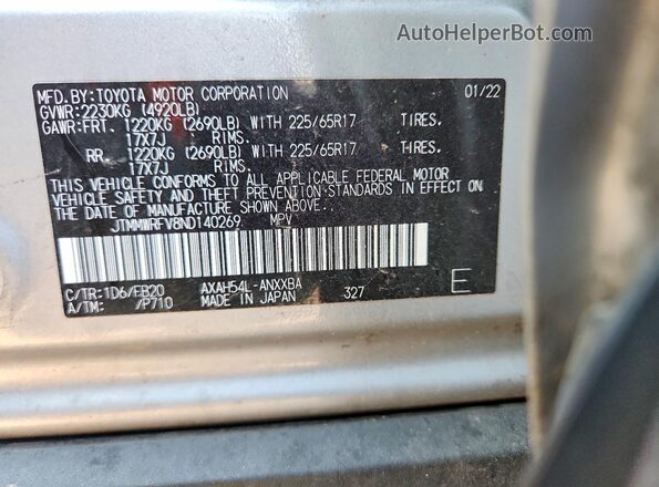 JTMMWRFV8ND140269 2022 TOYOTA RAV4 Silver Widok naklejki z numerem VIN