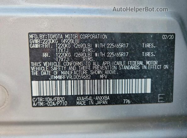 JTMMWRFV9LD059682 2020 TOYOTA RAV4 Silver Widok wnętrza 360 stopni