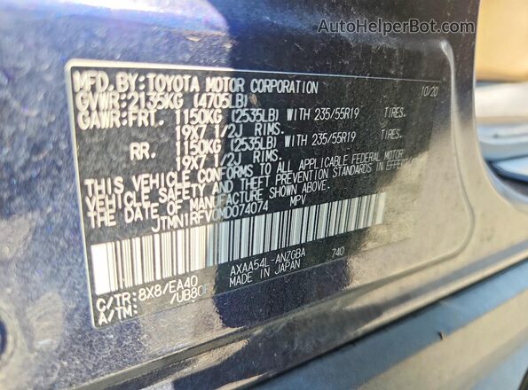 JTMN1RFV0MD074074 2021 TOYOTA RAV4 Blue VIN sticker view