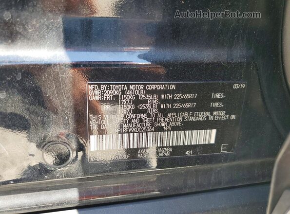 JTMP1RFV9KD025364 2019 TOYOTA RAV4 Black Widok naklejki z numerem VIN