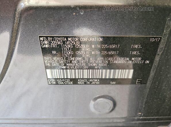 JTMWFREVXJD111389 2018 TOYOTA RAV4 Gray Вид наклейки з VIN-кодом