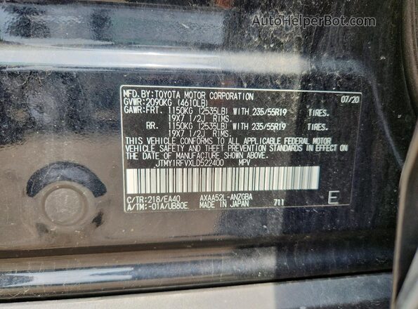 JTMY1RFVXLD522400 2020 TOYOTA RAV4 Black Շարժիչի բաժամունքի տեսք