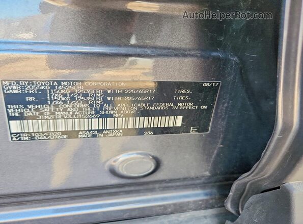 JTMZFREV3JJ152669 2018 TOYOTA RAV4 Gray Widok komory silnika