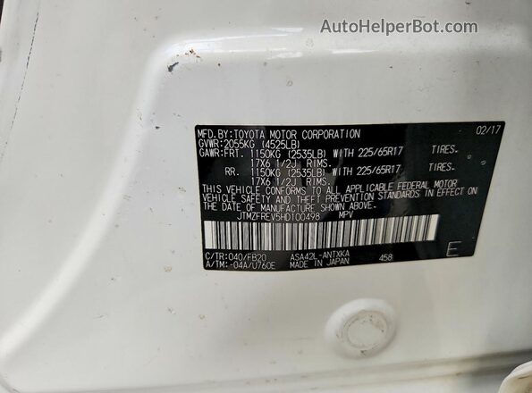 JTMZFREV5HD100498 2017 TOYOTA RAV4 White Widok wnętrza 360 stopni