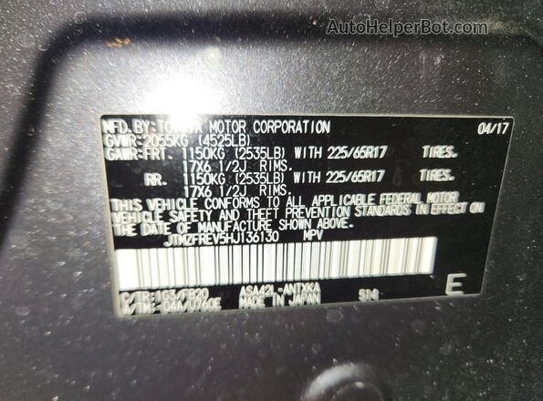 JTMZFREV5HJ136130 2017 TOYOTA RAV4 Gray VIN կոդի պիտակի տեսք