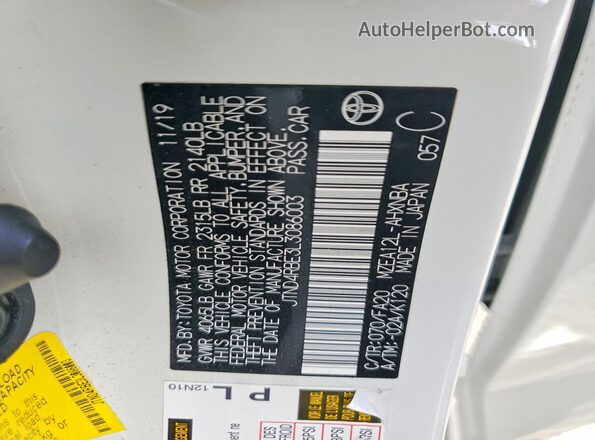 JTND4RBE3L3086003 2020 TOYOTA COROLLA White Widok komory silnika