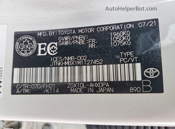 JTNKHMBX1M1127452 2021 TOYOTA C-HR White Շարժիչի բաժամունքի տեսք