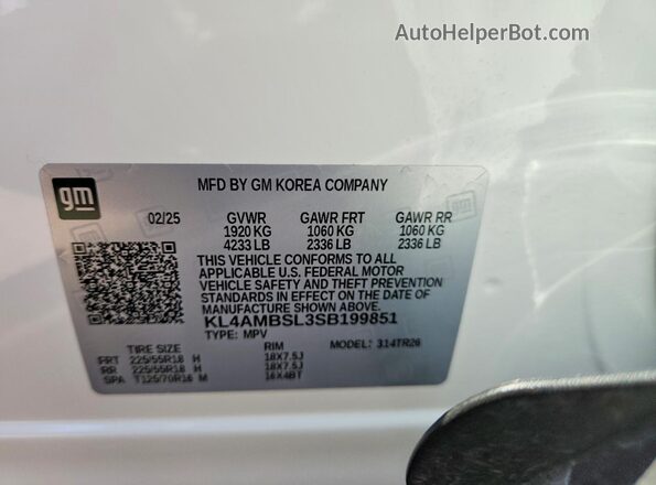 KL4AMBSL3SB199851 2025 BUICK ENCORE White სალონის 360-გრადუსიანი ხედი