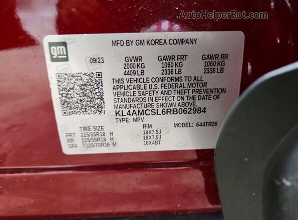 KL4AMCSL6RB062984 2024 BUICK ENCORE Бордовый Панорамный вид салона 360°