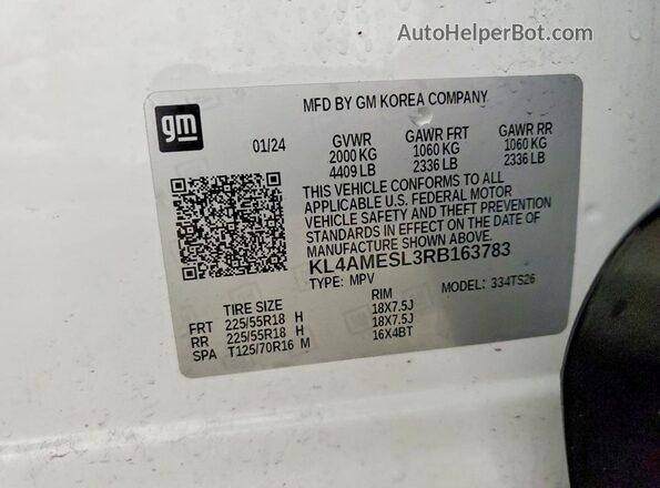 KL4AMESL3RB163783 2024 BUICK ENCORE Белый Панорамный вид салона 360°